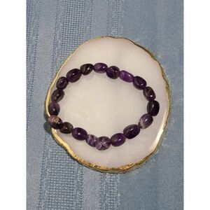 Natural Amethyst Tumbled Bead Bracelet Crystal Stretch Healing Gemstone 7”
